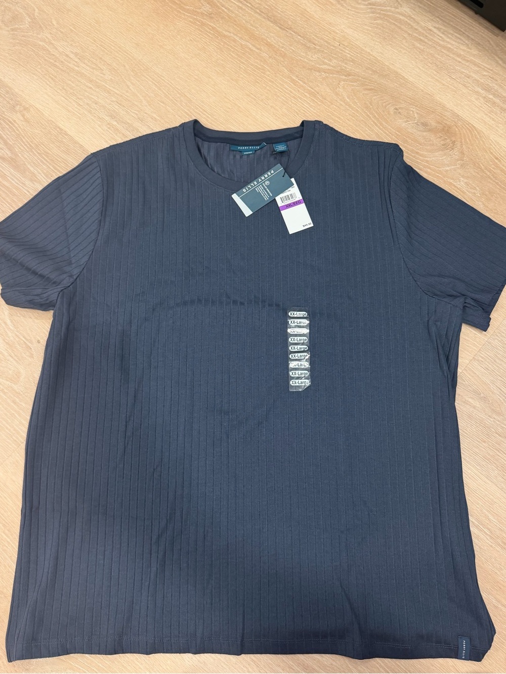 Perry Ellis Navy Ribbed Short Sleeve Crew Tee